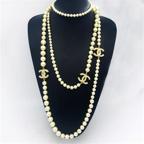 chanel double c necklace replica|chanel pearl long strand necklaces.